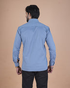 Slate Blue Corduroy Semi-Casual Shirt