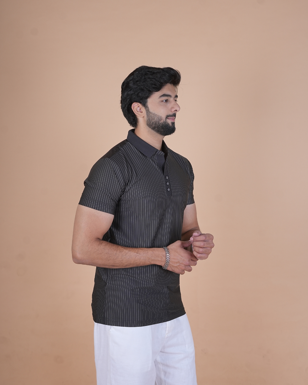 Black Classic Stripe Half-Sleeve Polo T-Shirt