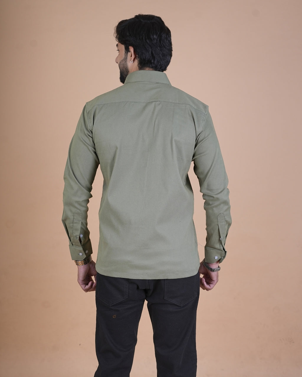 Olive Grey Corduroy Semi-Casual Shirt