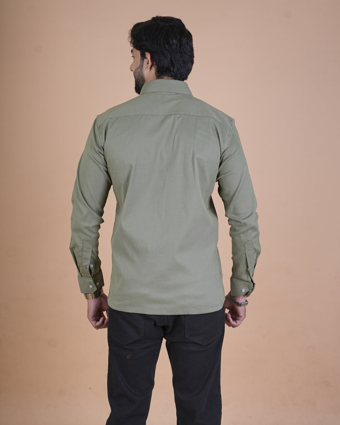 Olive Grey Corduroy Semi-Casual Shirt