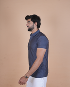 blue Classic Stripe Half-Sleeve Polo T-Shirt