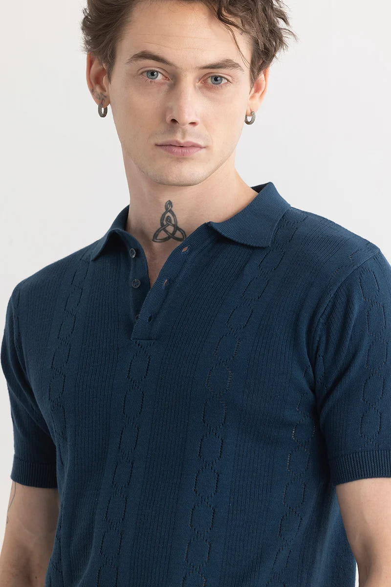 Navy Textured Knit Polo