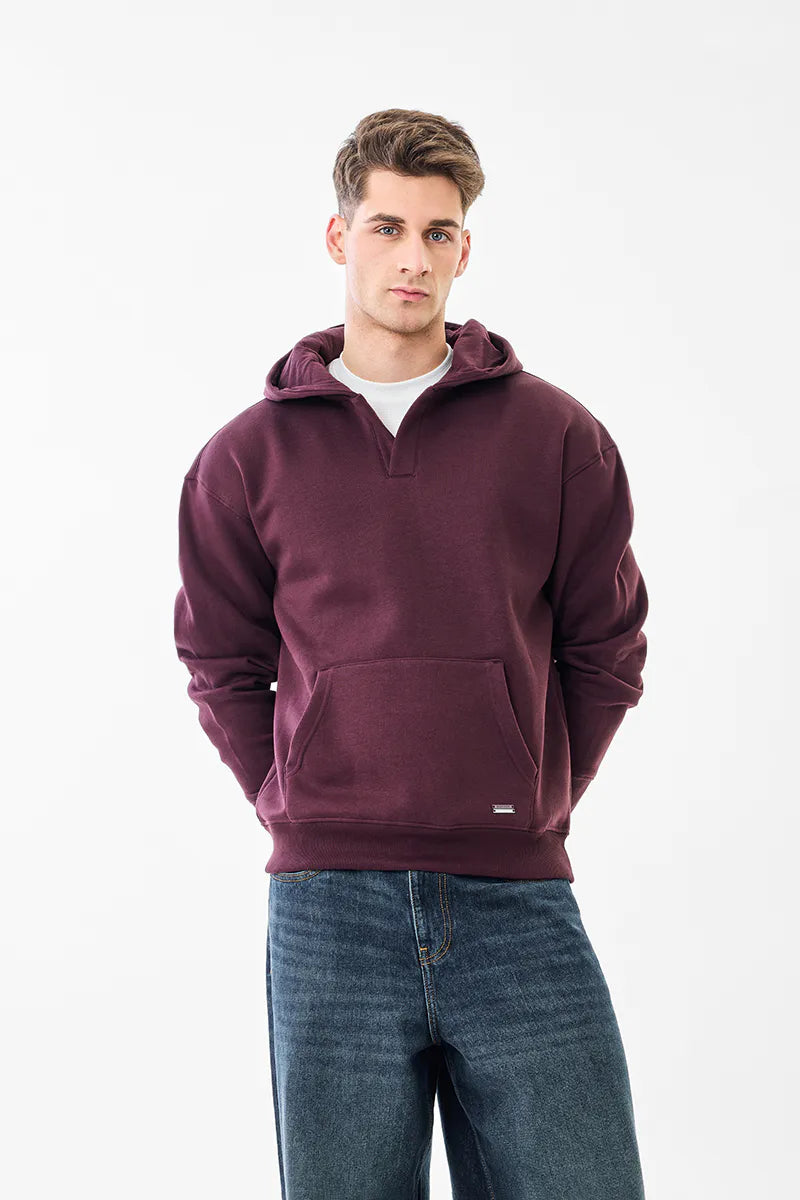 Maroon Relaxed-Fit Hoodie