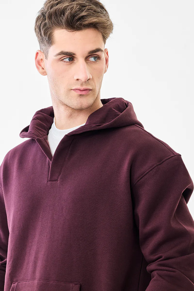 Maroon Relaxed-Fit Hoodie