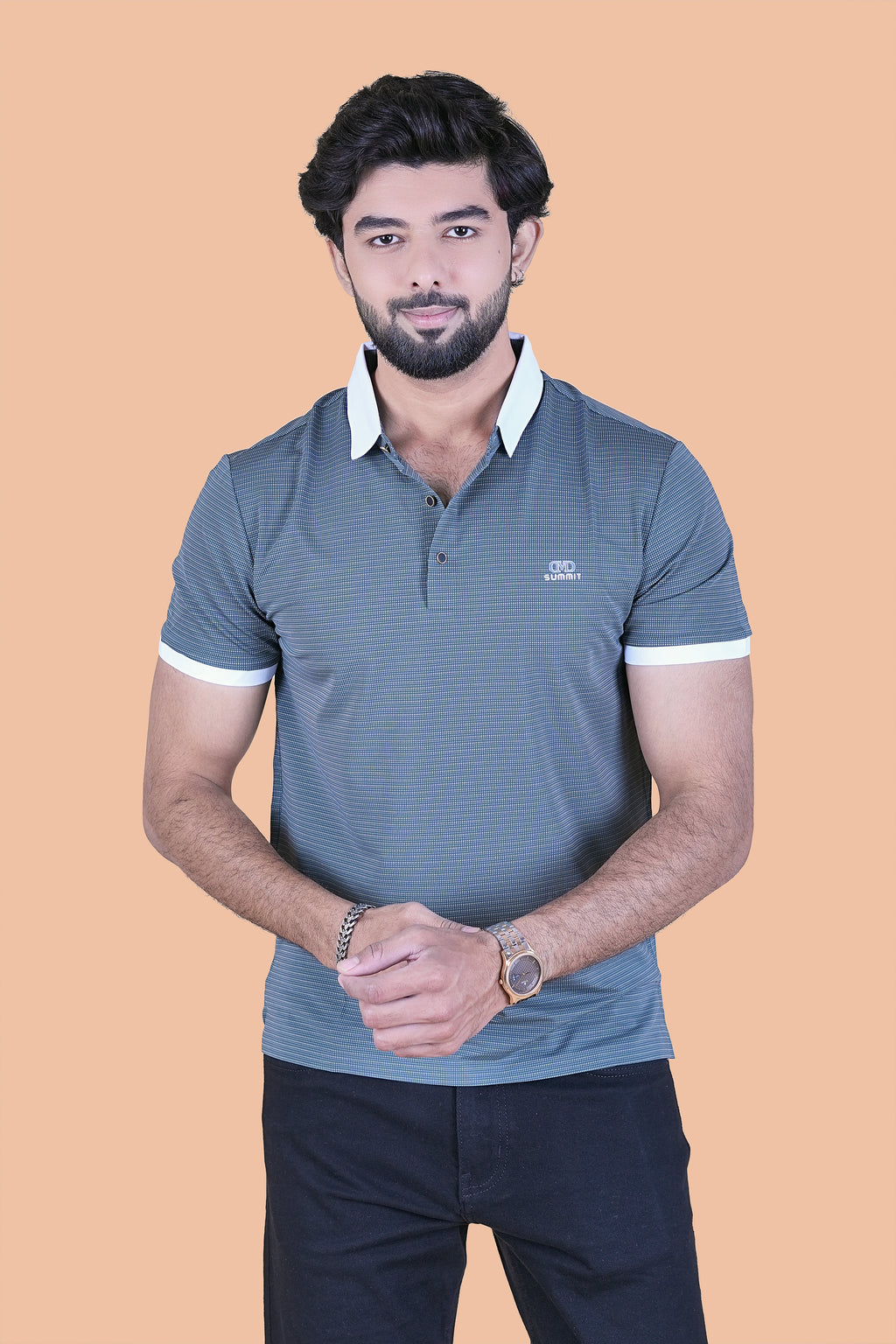 Men’s Elite Textured Anthracite Polo – Stretchable