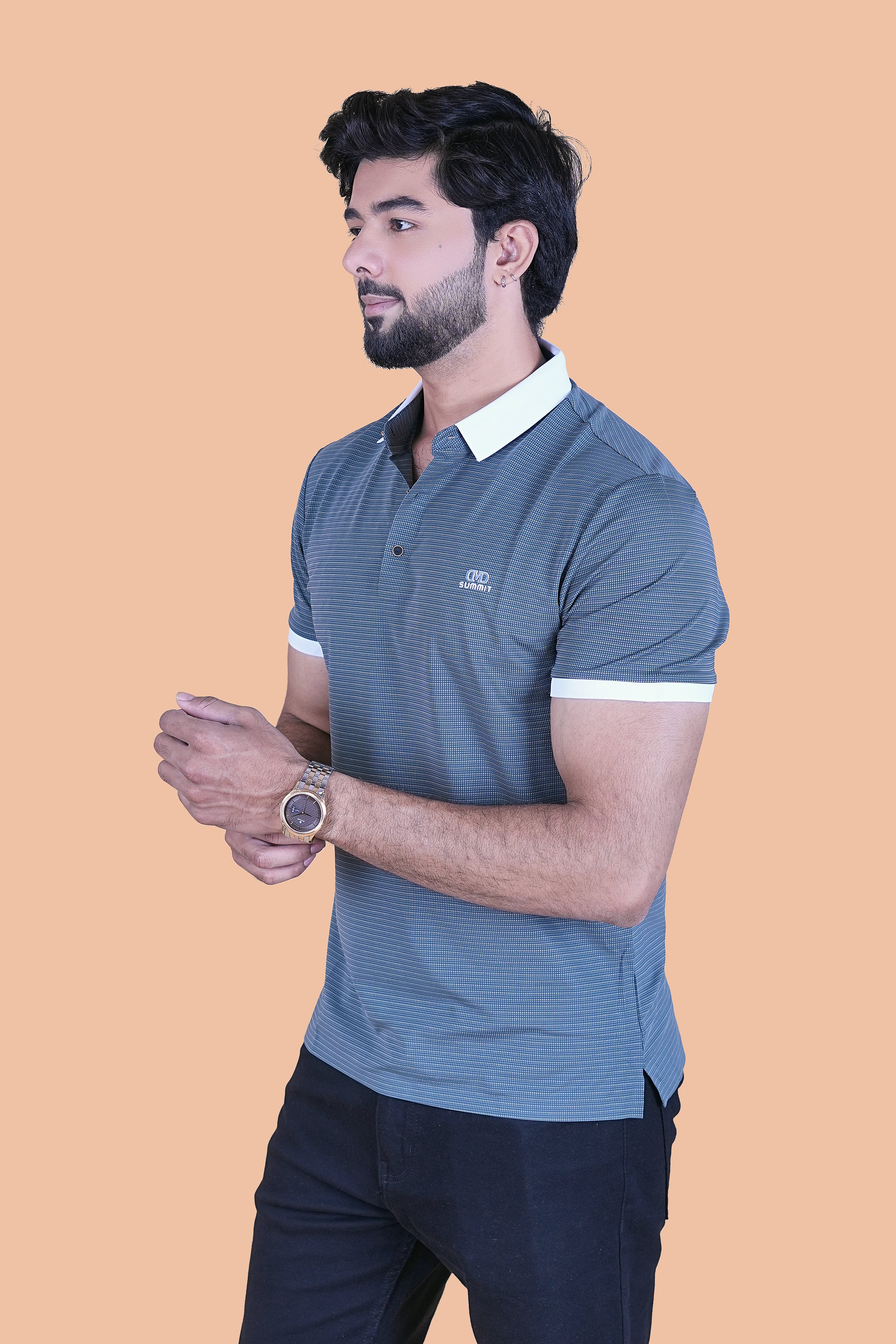 Men’s Elite Textured Anthracite Polo – Stretchable
