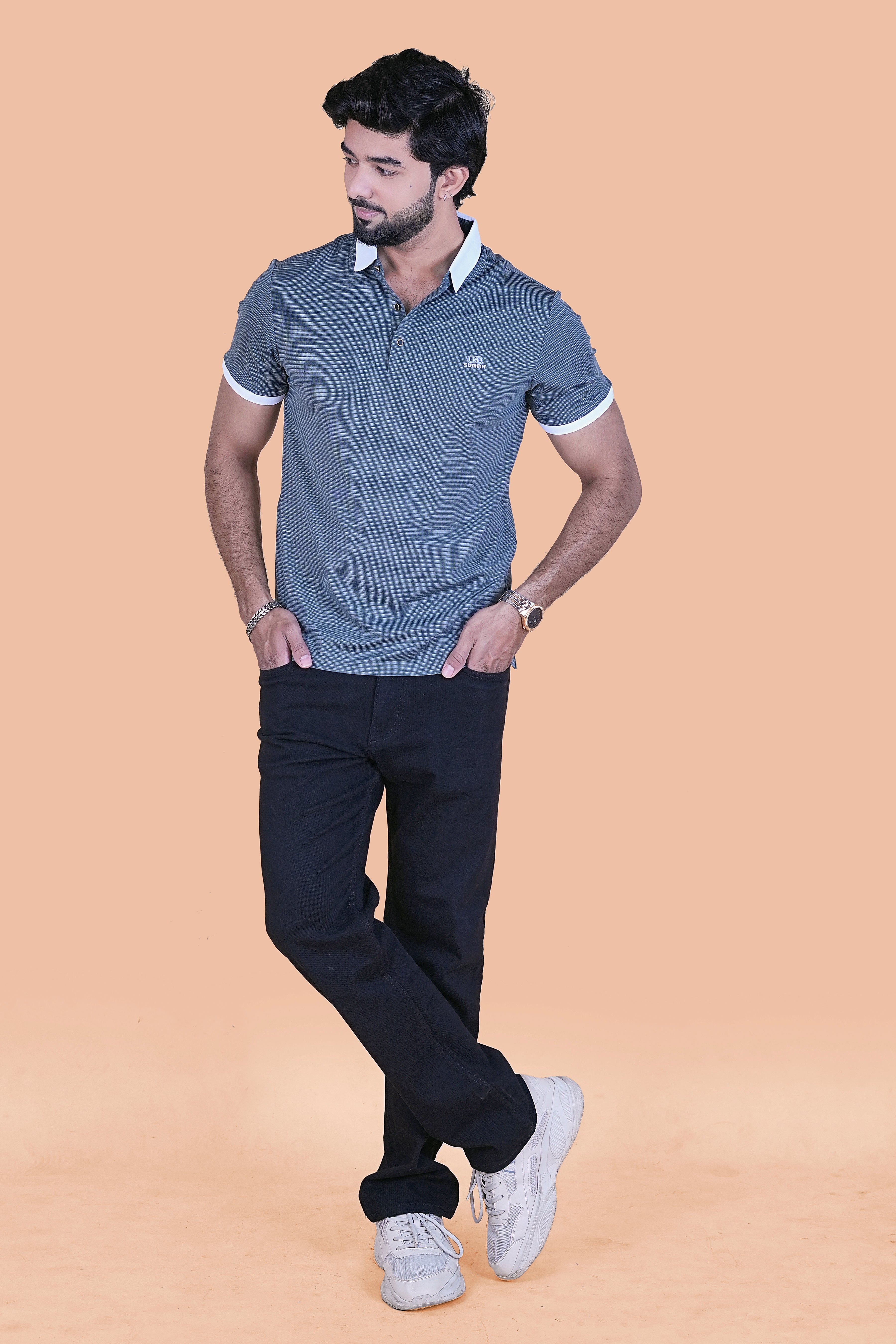 Men’s Elite Textured Anthracite Polo – Stretchable