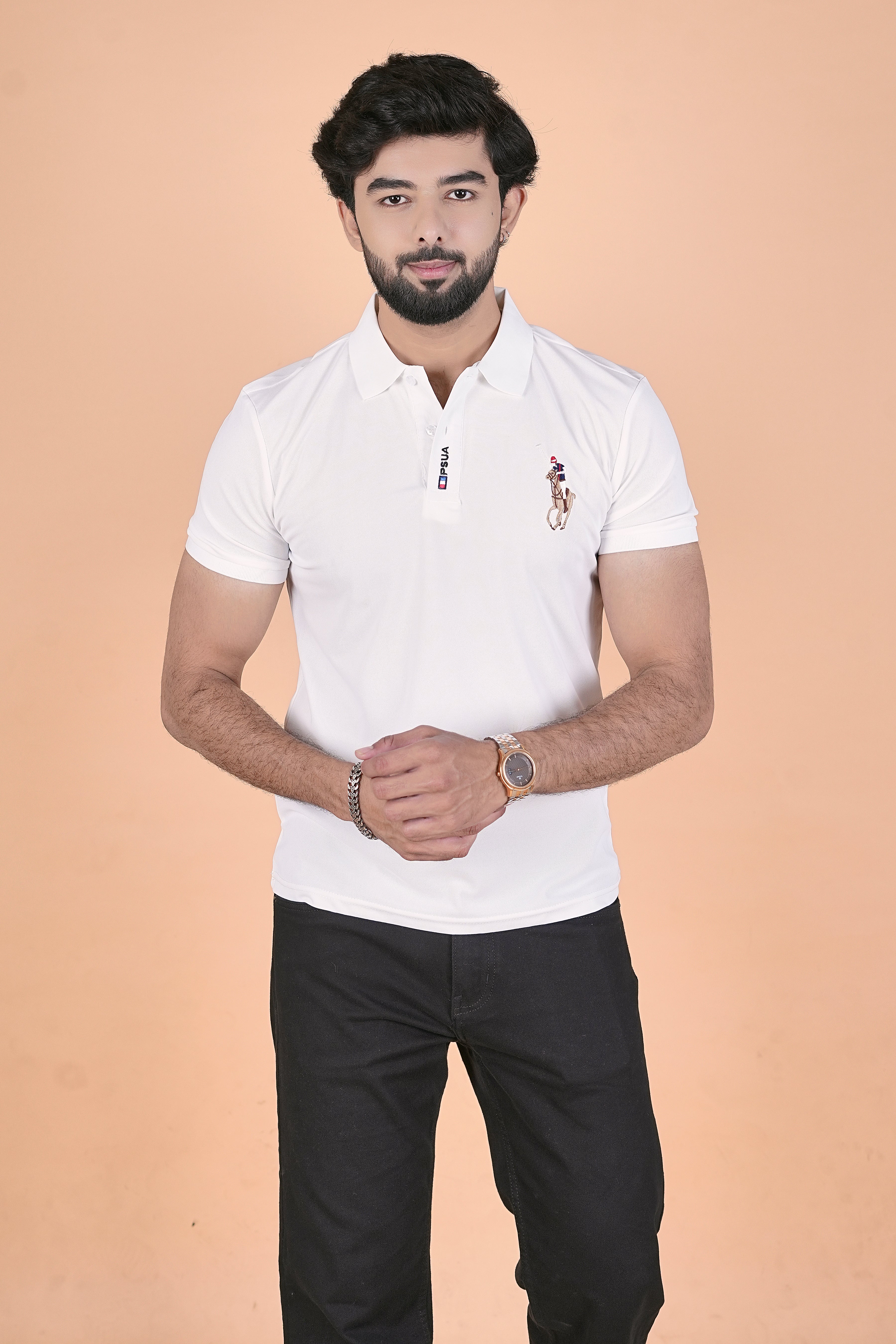 Men’s Signature Pearl White Polo – Breathable Half-Sleeve T-Shirt