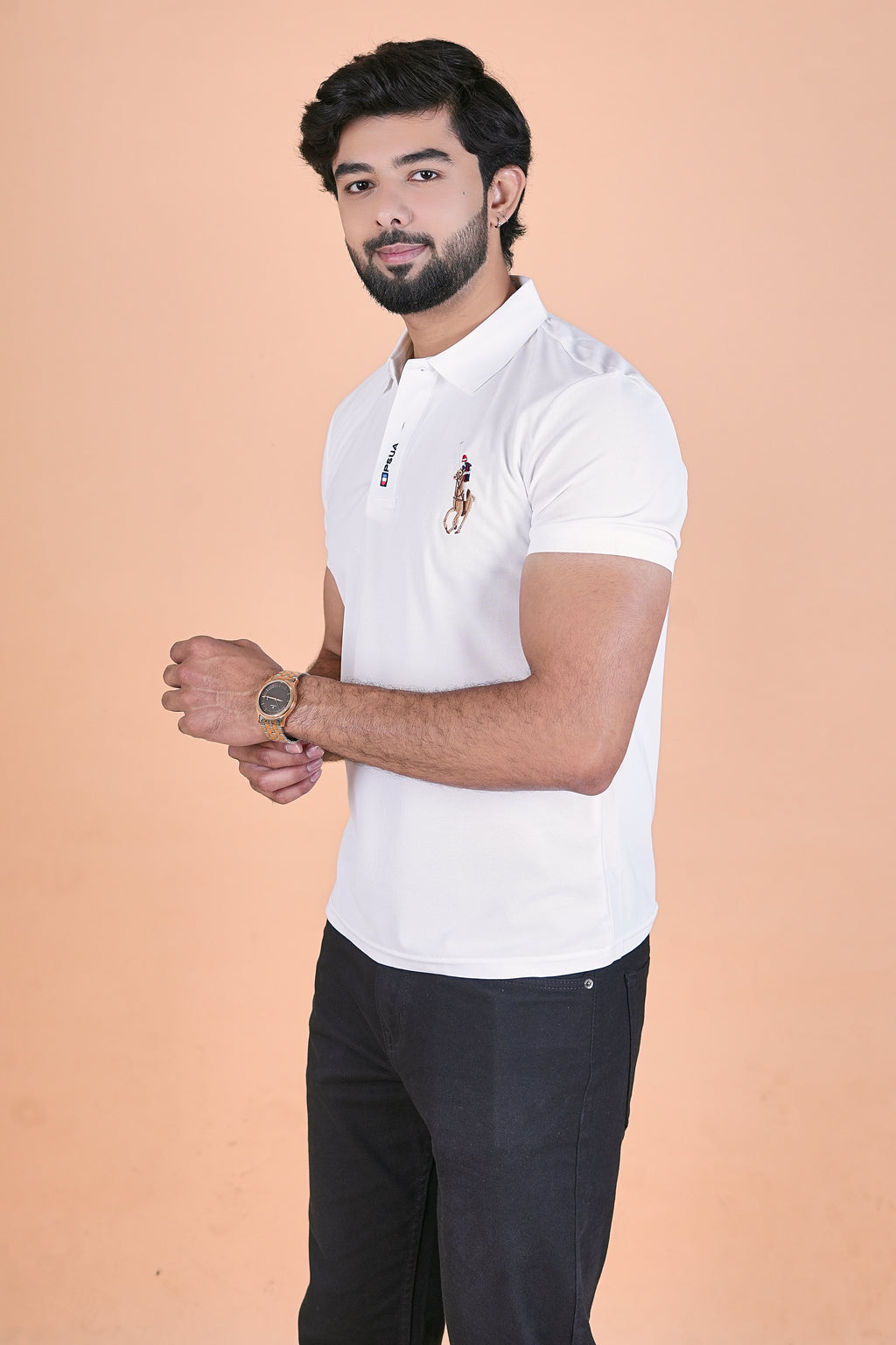 Men’s Signature Pearl White Polo – Breathable Half-Sleeve T-Shirt