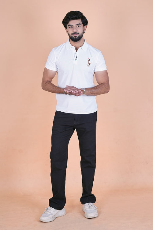 Men’s Signature Pearl White Polo – Breathable Half-Sleeve T-Shirt