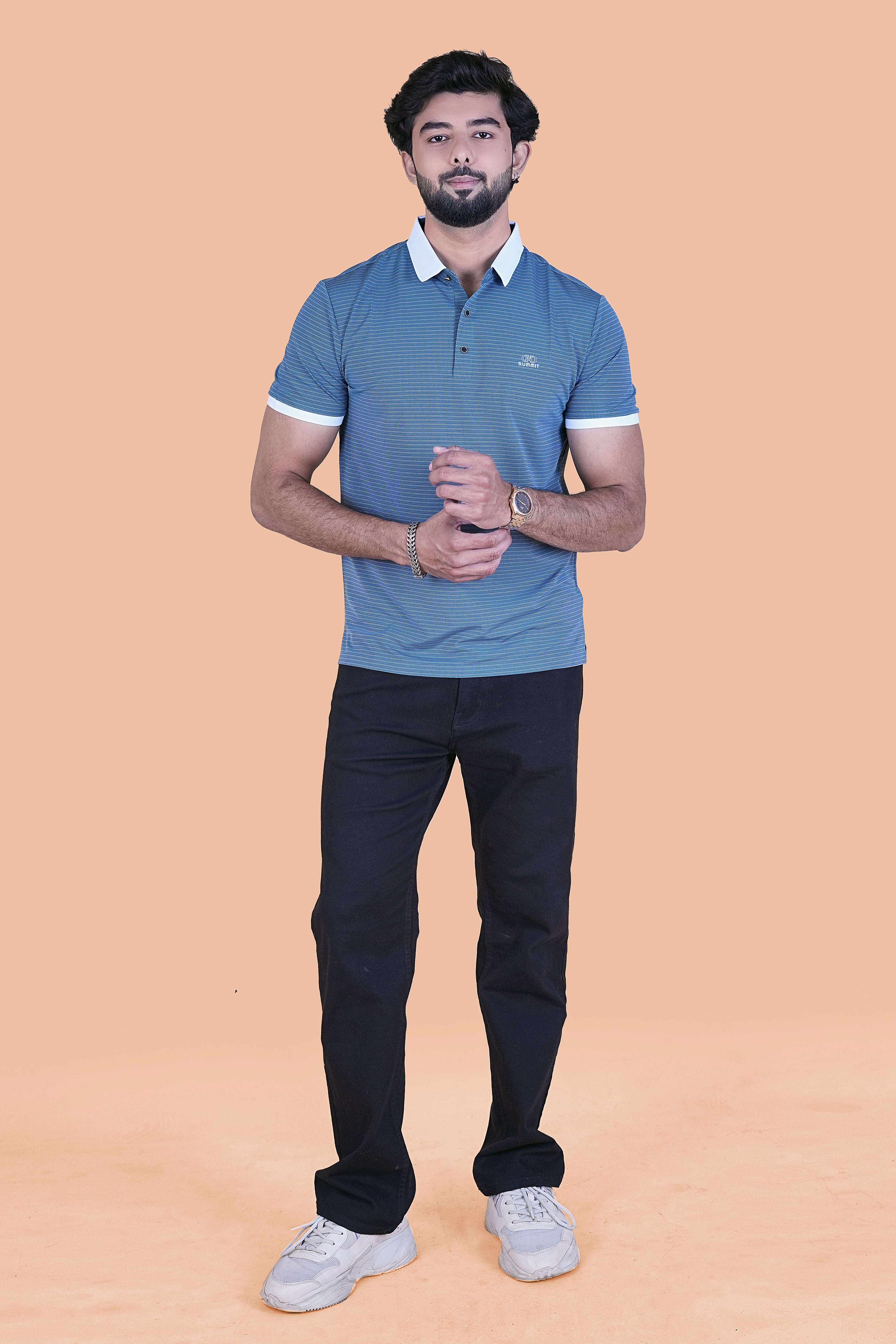 Men’s Performance Azure Textured Polo – Premium Stretchable