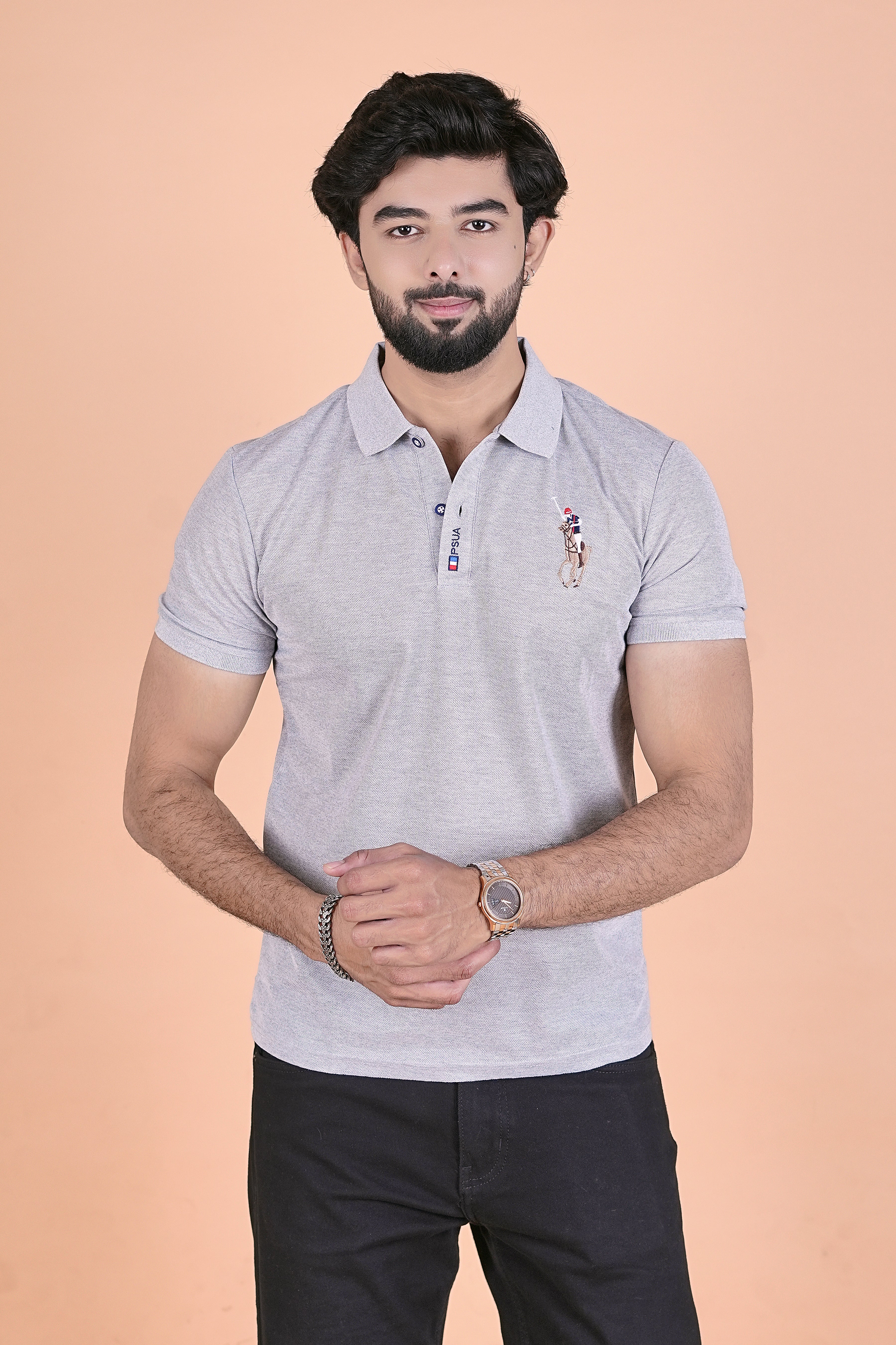 Men’s Signature Heather Grey Polo – Premium Breathable