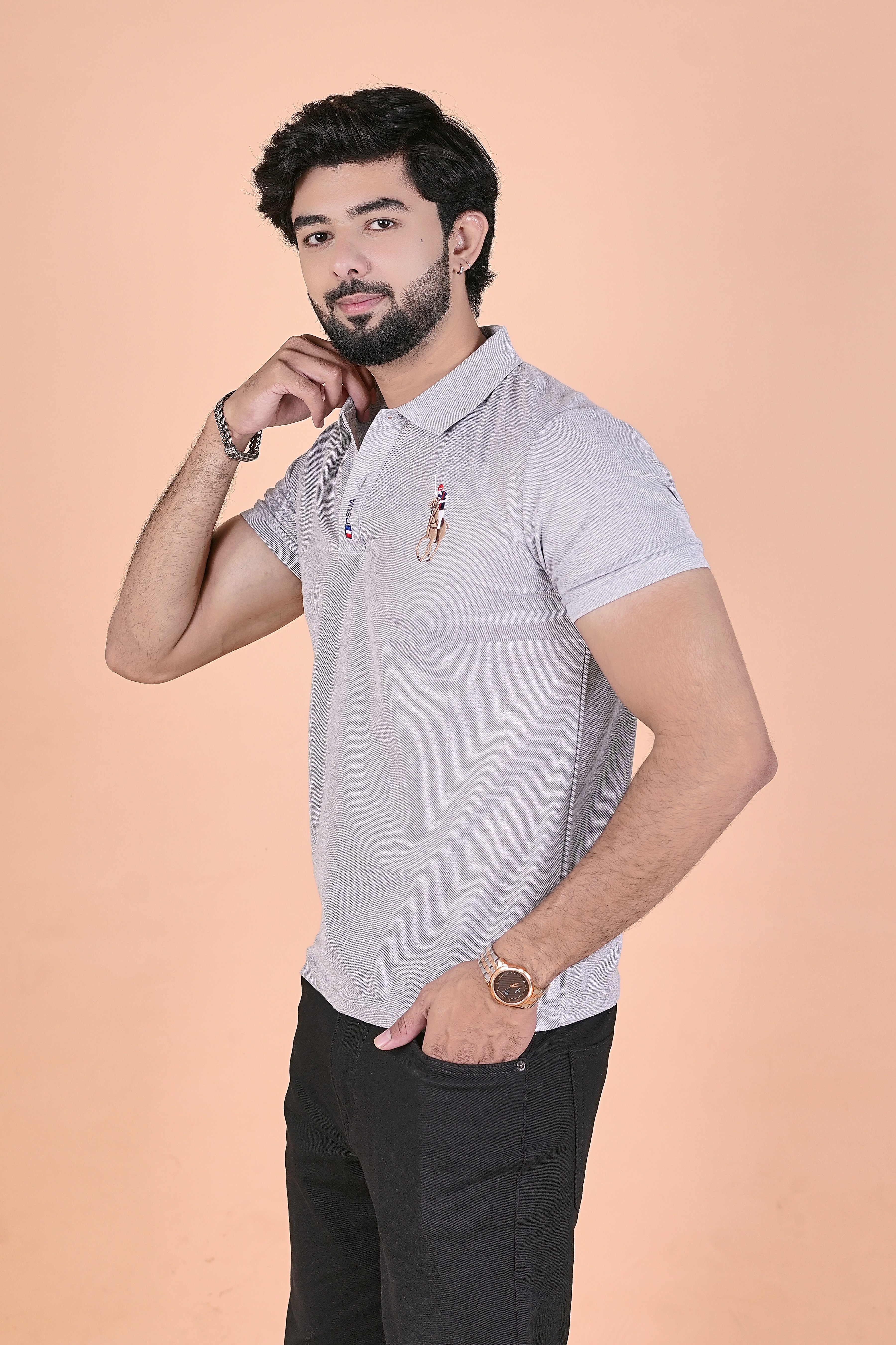 Men’s Signature Heather Grey Polo – Premium Breathable