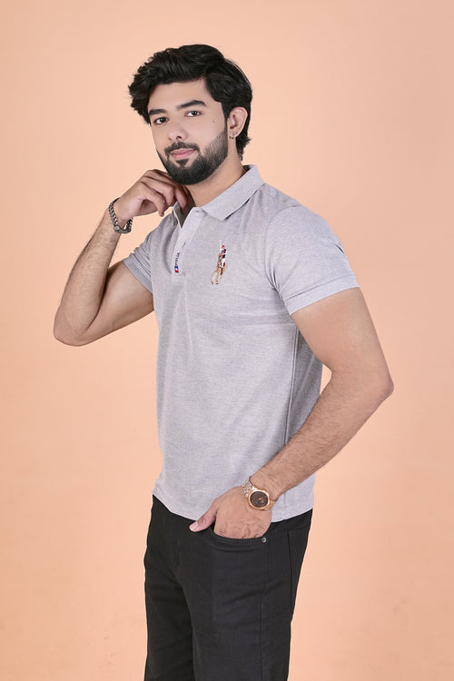 Men’s Signature Heather Grey Polo – Premium Breathable