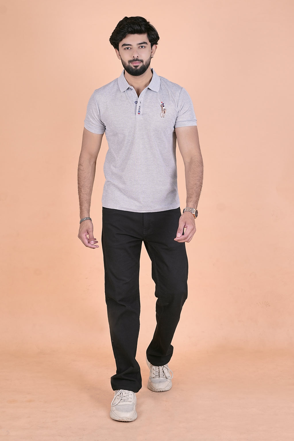 Men’s Signature Heather Grey Polo – Premium Breathable