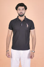 Men’s Stealth Black Signature Polo – Premium Breathable Half-Sleeve T-Shirt