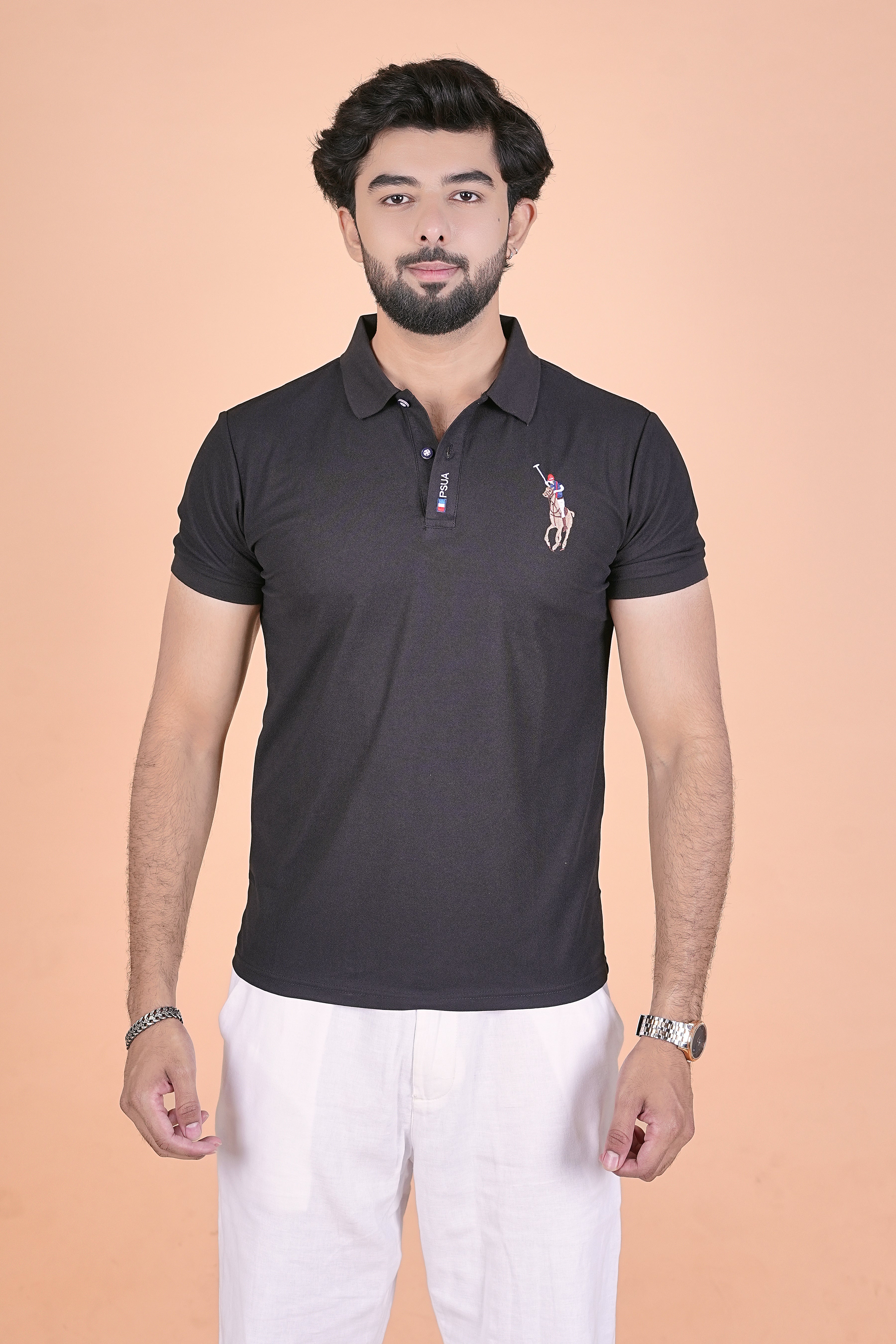 Men’s Stealth Black Signature Polo – Premium Breathable Half-Sleeve T-Shirt