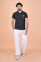 Men’s Stealth Black Signature Polo – Premium Breathable Half-Sleeve T-Shirt