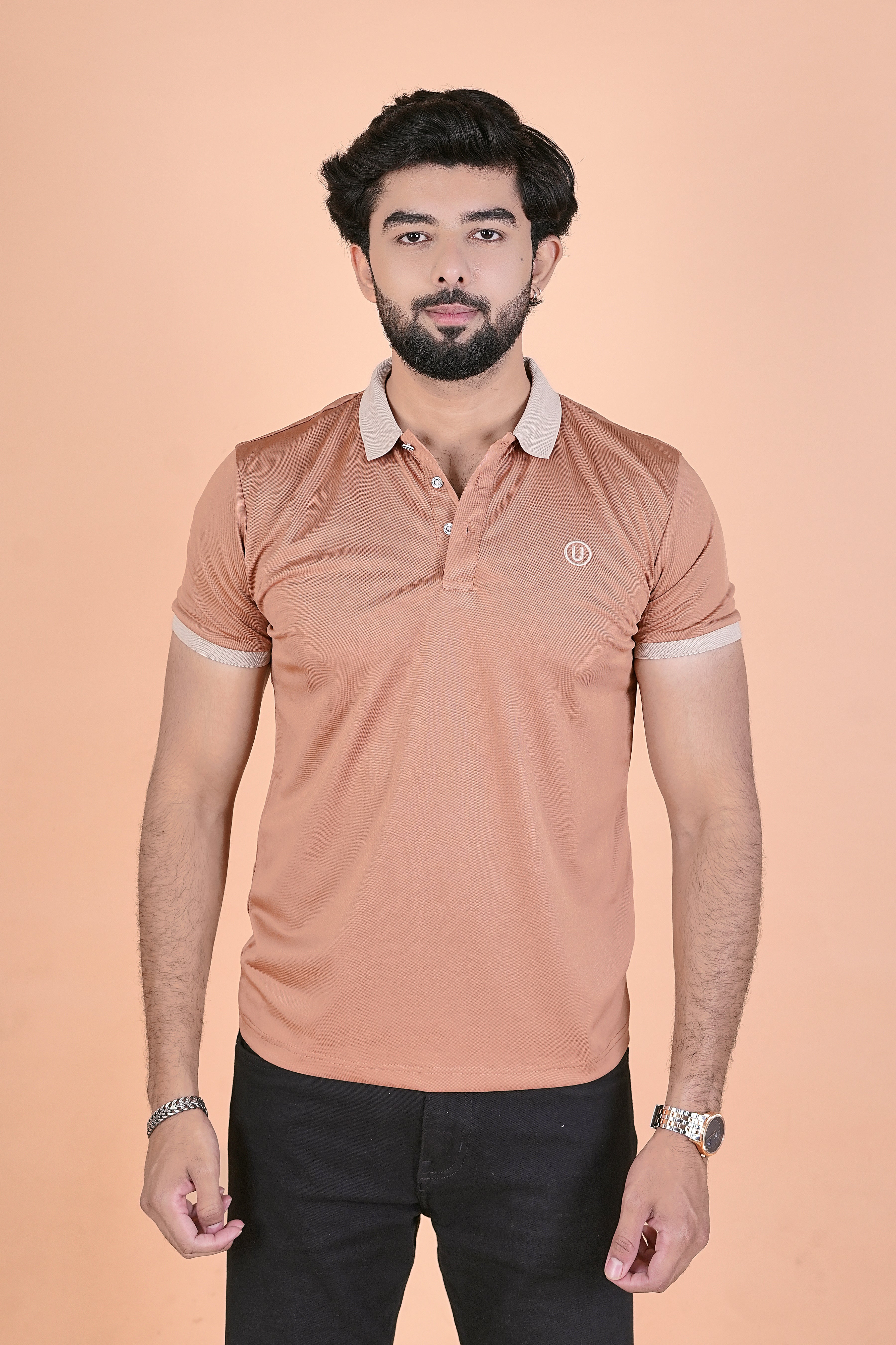 Men’s Burnt Orange & Sand Polo – Premium Wrinkle-Free Breathable
