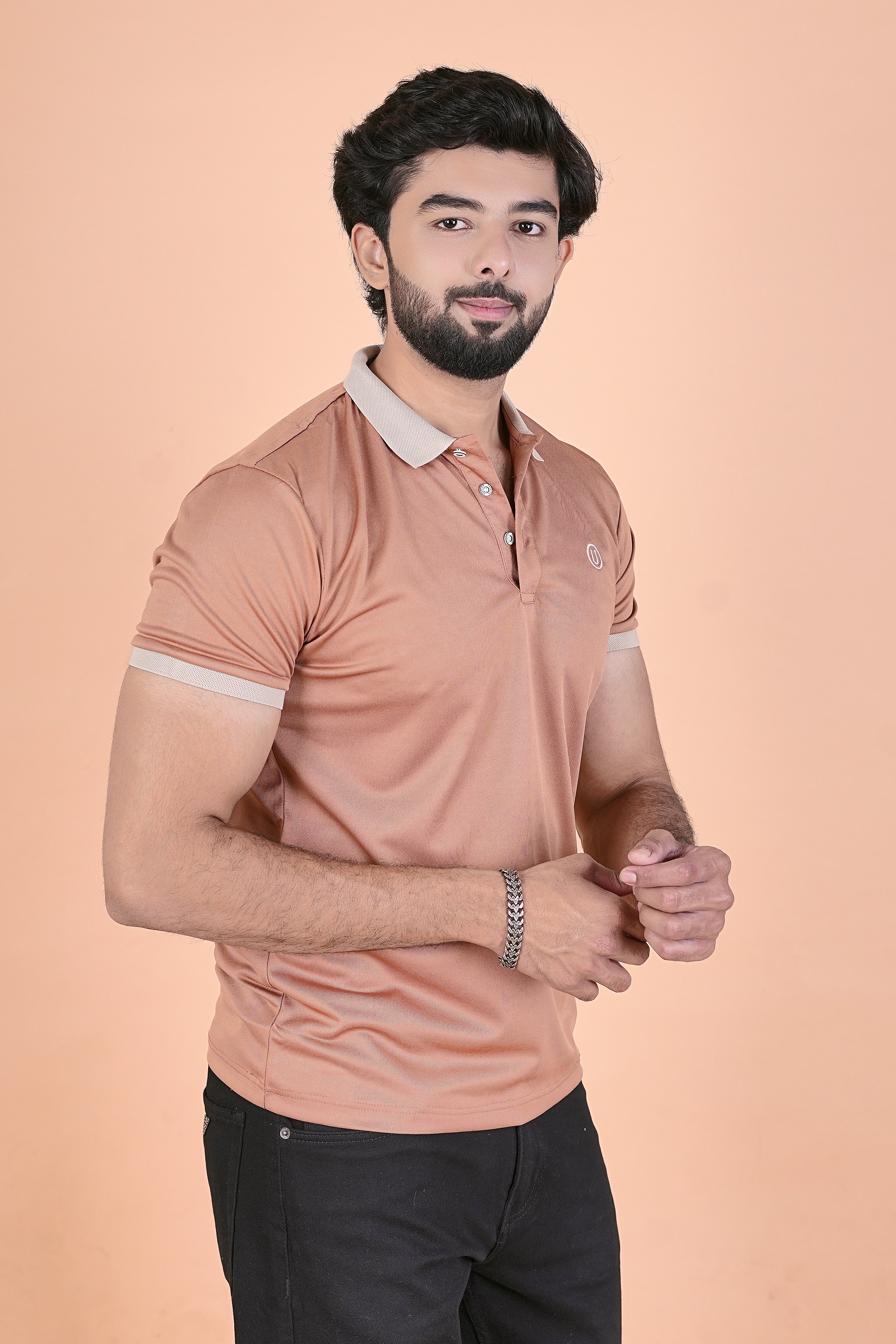 Men’s Burnt Orange & Sand Polo – Premium Wrinkle-Free Breathable