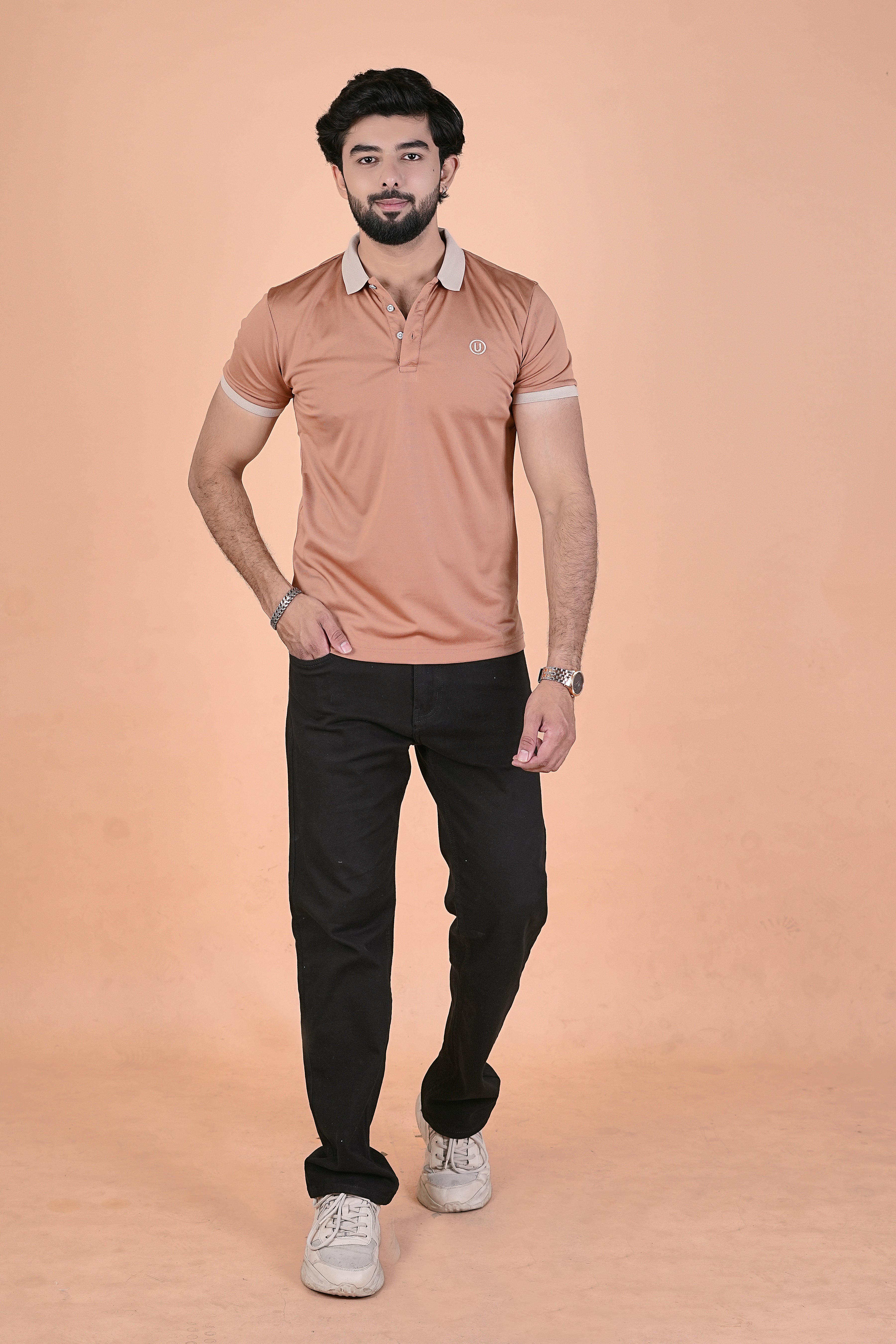 Men’s Burnt Orange & Sand Polo – Premium Wrinkle-Free Breathable