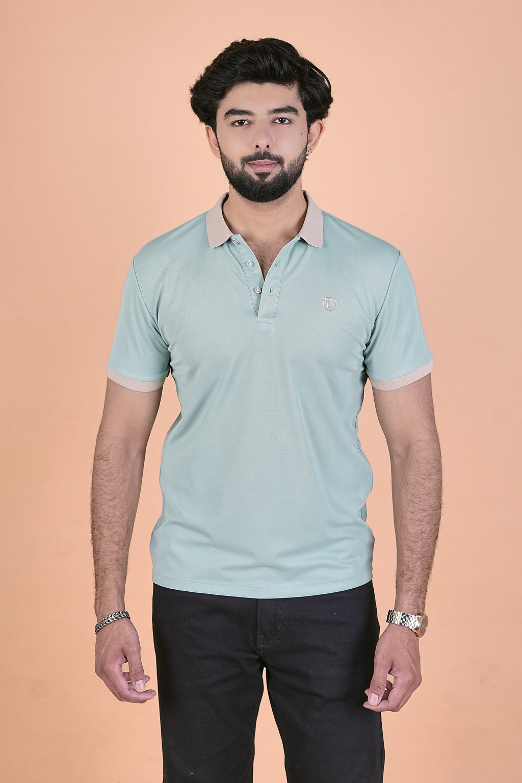 Men’s Premium Pista Mint & Sand Polo – Breathable Wrinkle-Free