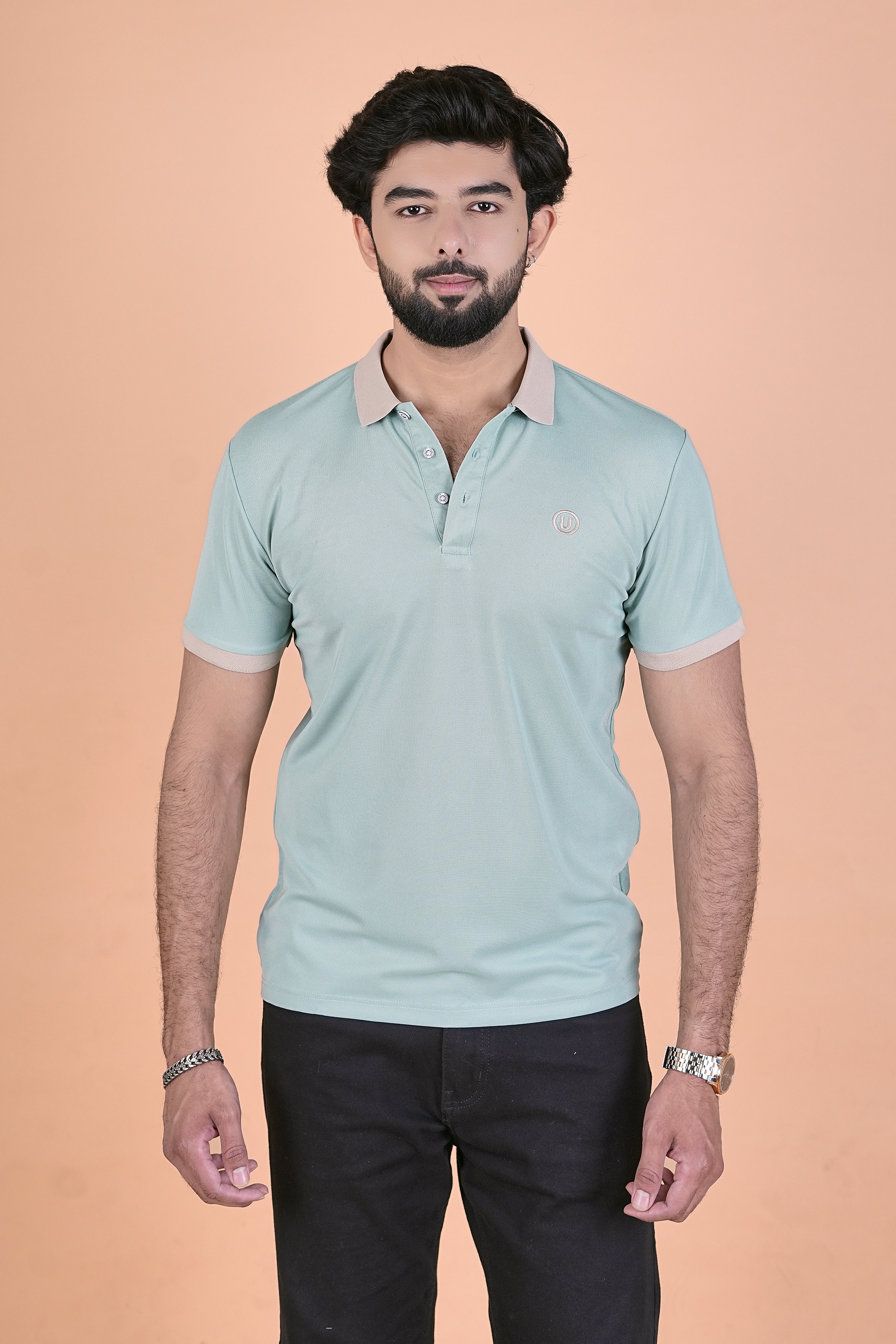 Men’s Premium Pista Mint & Sand Polo – Breathable Wrinkle-Free