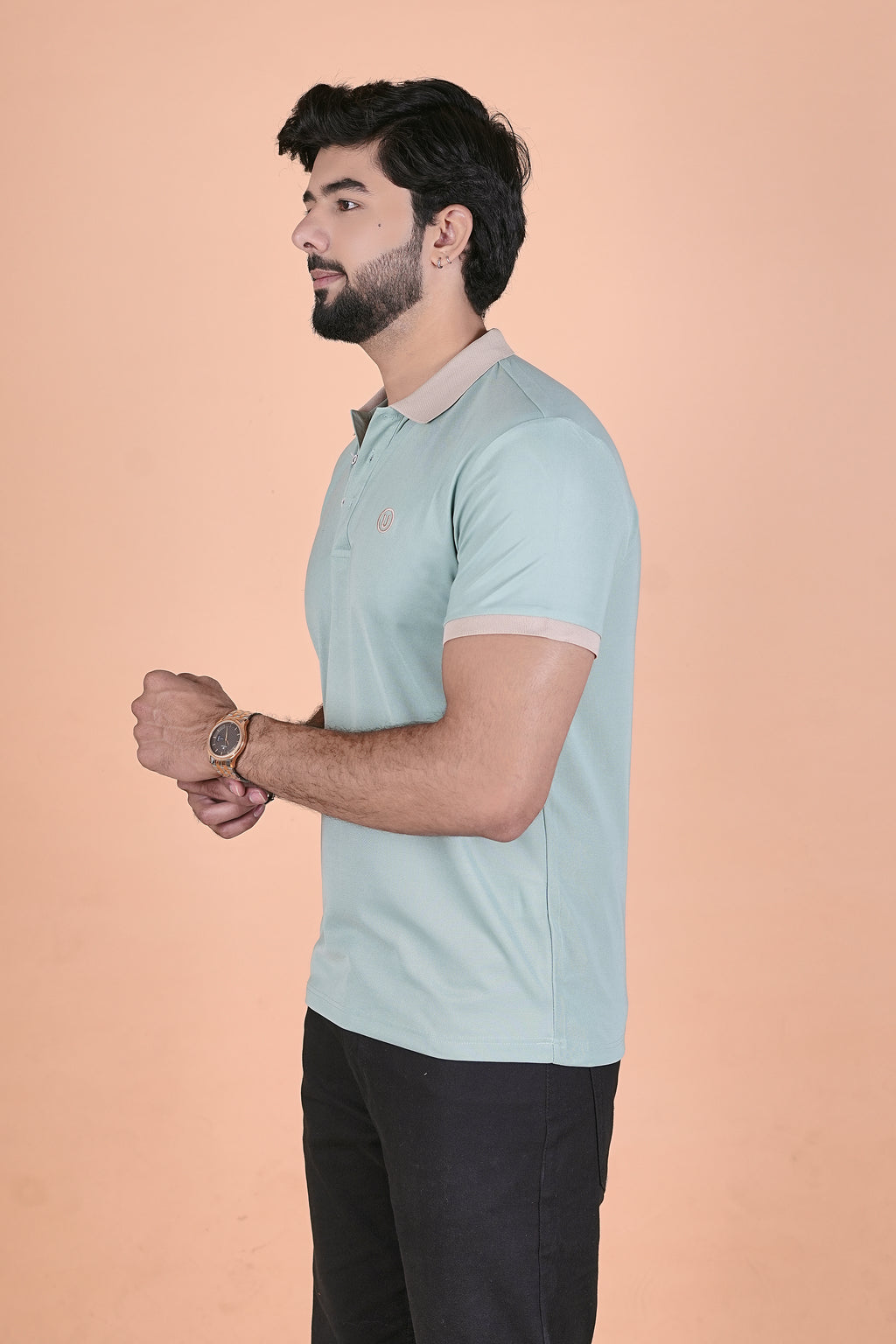 Men’s Premium Pista Mint & Sand Polo – Breathable Wrinkle-Free
