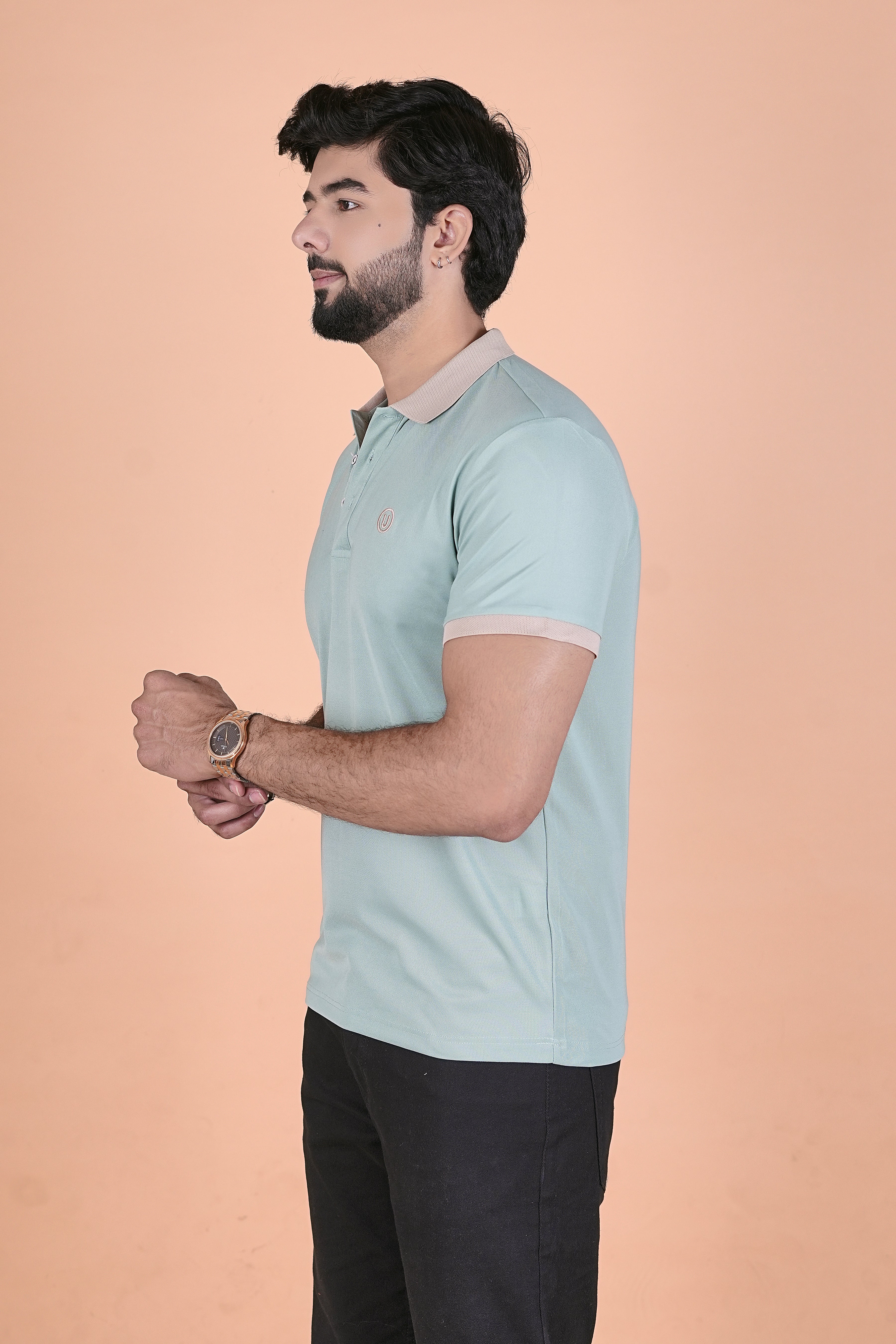 Men’s Premium Pista Mint & Sand Polo – Breathable Wrinkle-Free