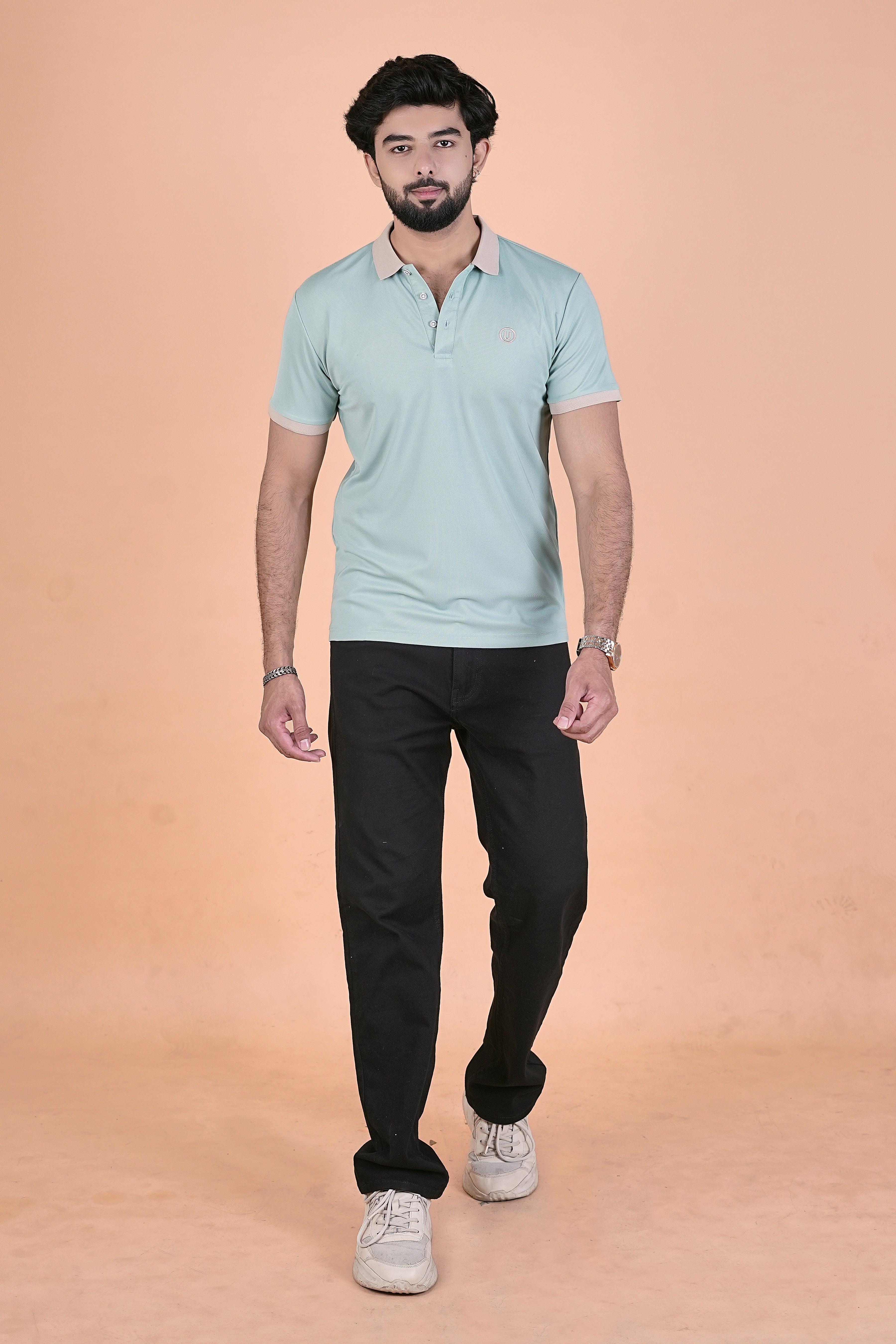 Men’s Premium Pista Mint & Sand Polo – Breathable Wrinkle-Free