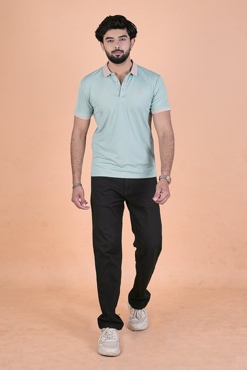 Men’s Premium Pista Mint & Sand Polo – Breathable Wrinkle-Free