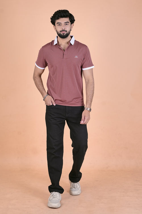 Men’s Elite Textured Crimson Polo – Premium 4-Way Stretch
