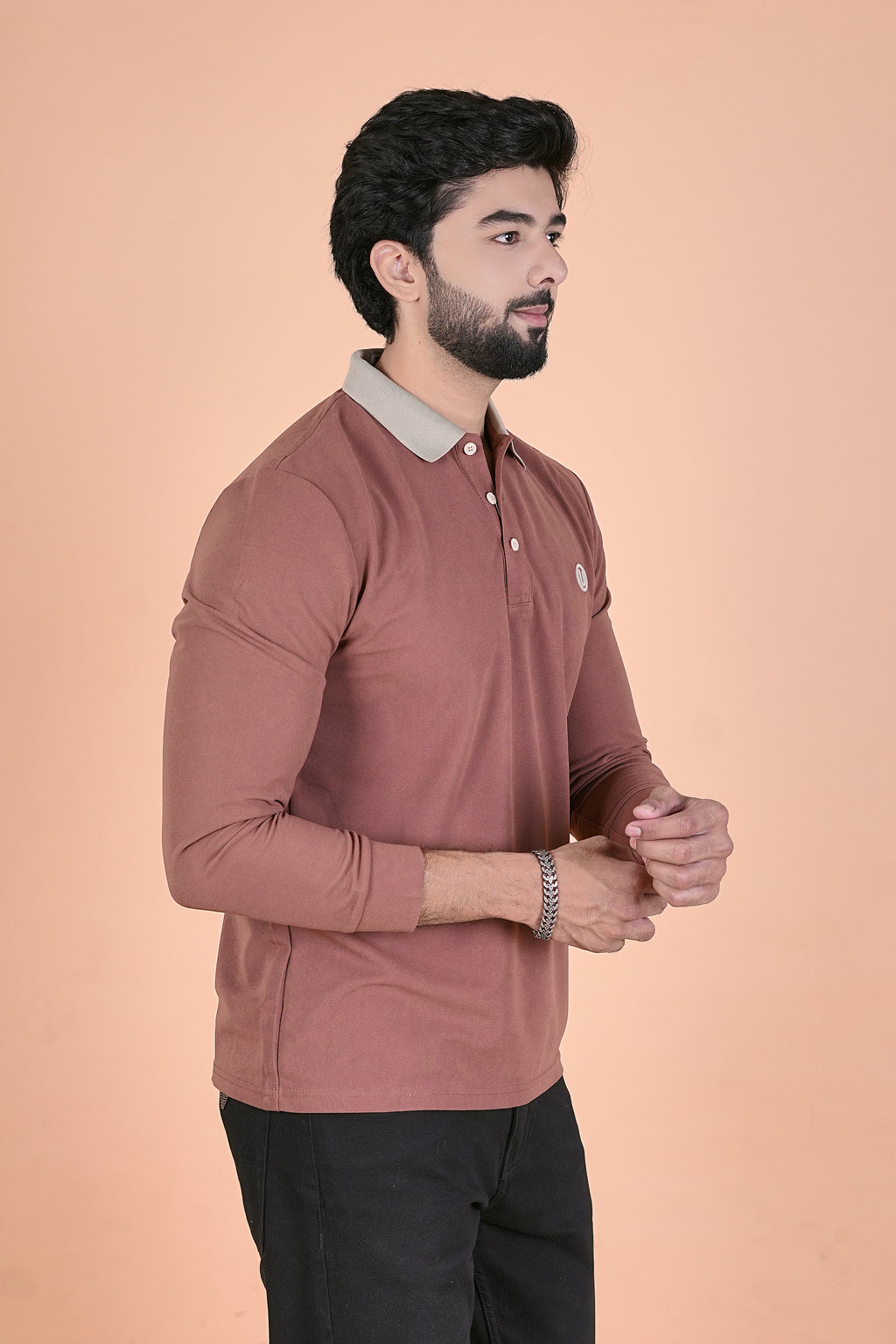 Men’s Elite Full-Sleeve Burnt Orange Polo – Premium Breathable