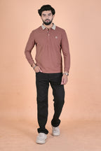 Men’s Elite Full-Sleeve Burnt Orange Polo – Premium Breathable
