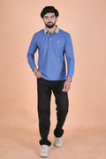 Men’s Elite Full-Sleeve Sky Blue Polo – Premium Breathable