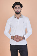 Men’s Arctic White Full-Sleeve Polo – Premium Breathable
