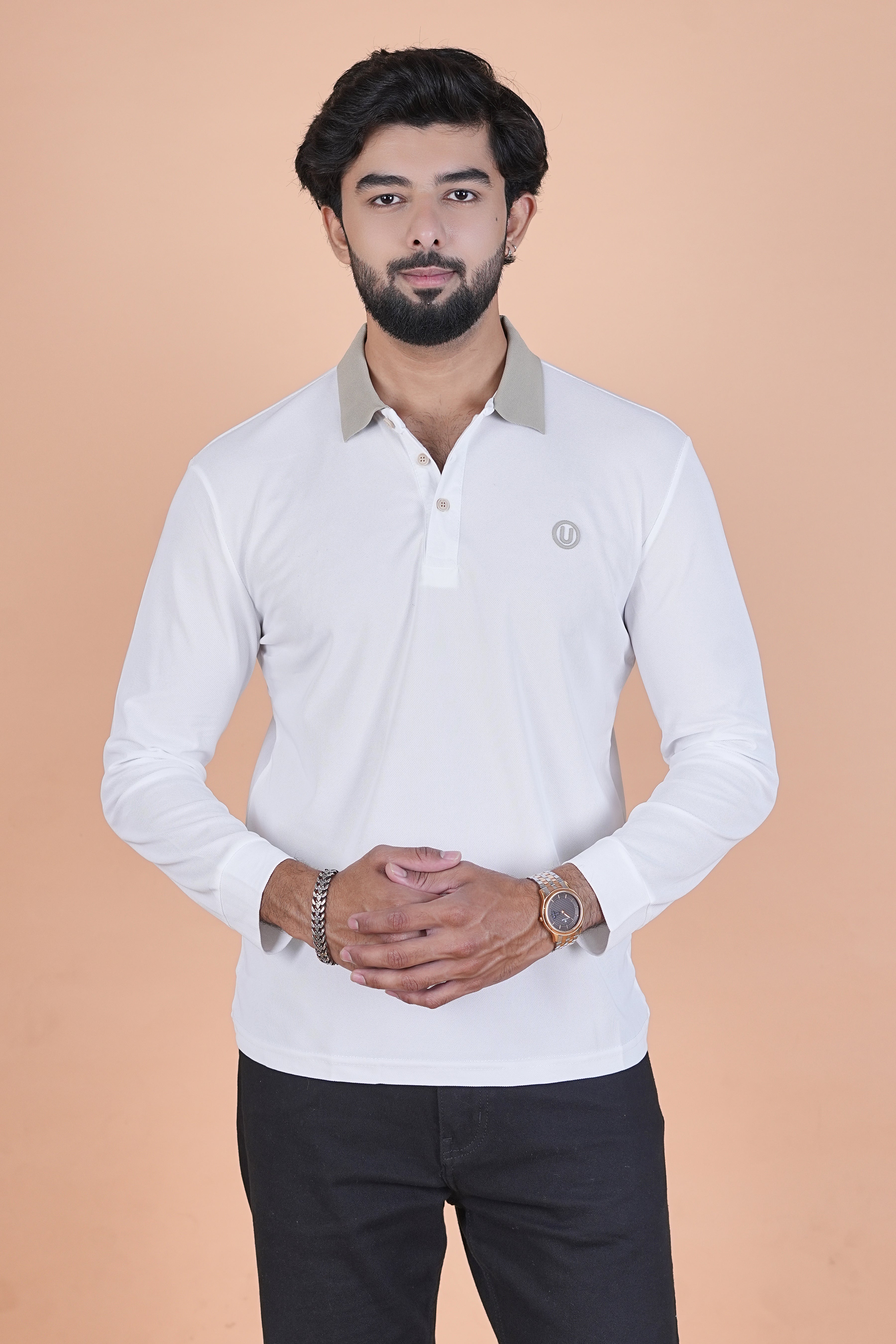 Men’s Arctic White Full-Sleeve Polo – Premium Breathable