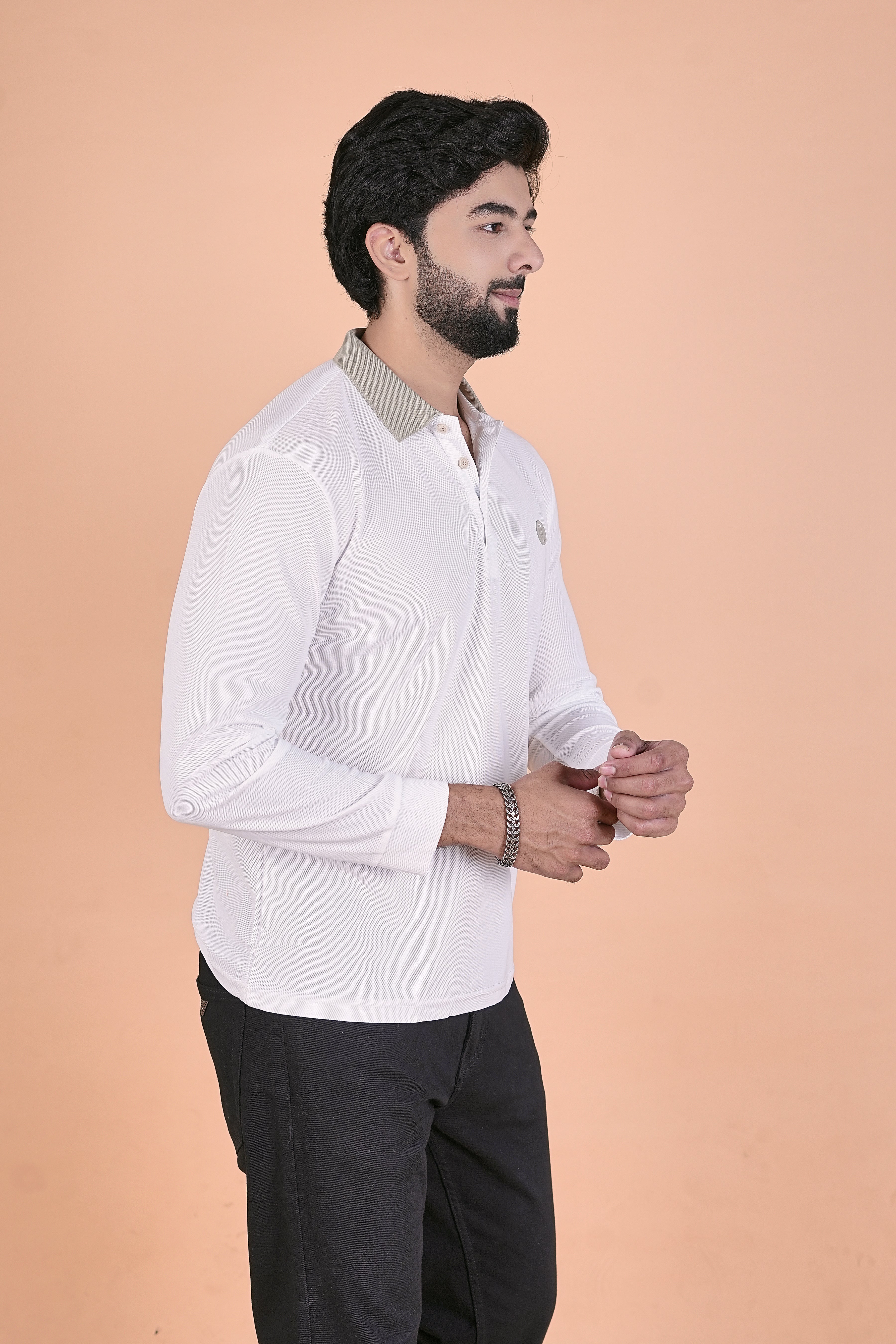 Men’s Arctic White Full-Sleeve Polo – Premium Breathable