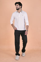 Men’s Arctic White Full-Sleeve Polo – Premium Breathable