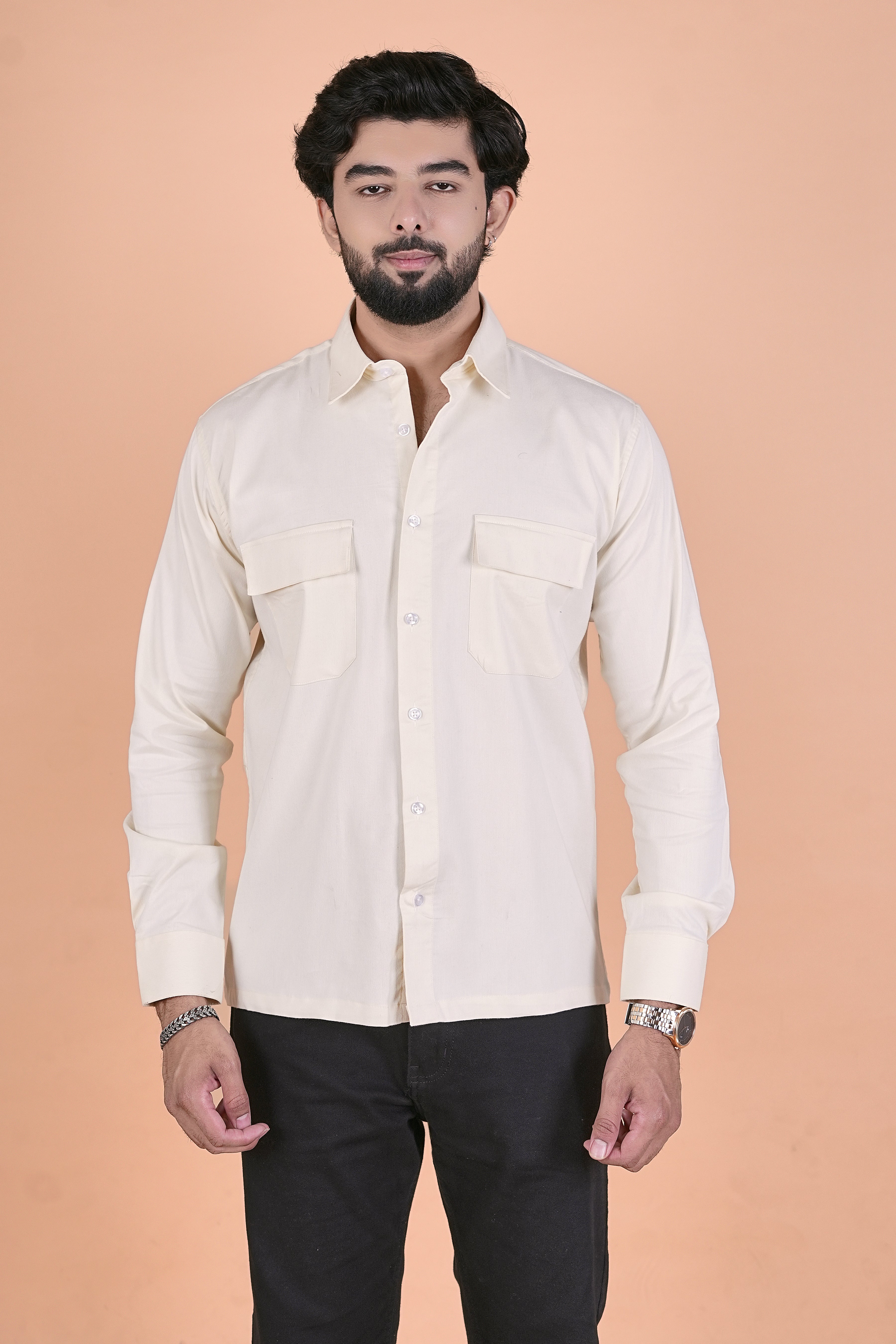 Men’s Heritage Corduroy Utility Shirt – Premium Semi-Formal Double Pocket Shirt