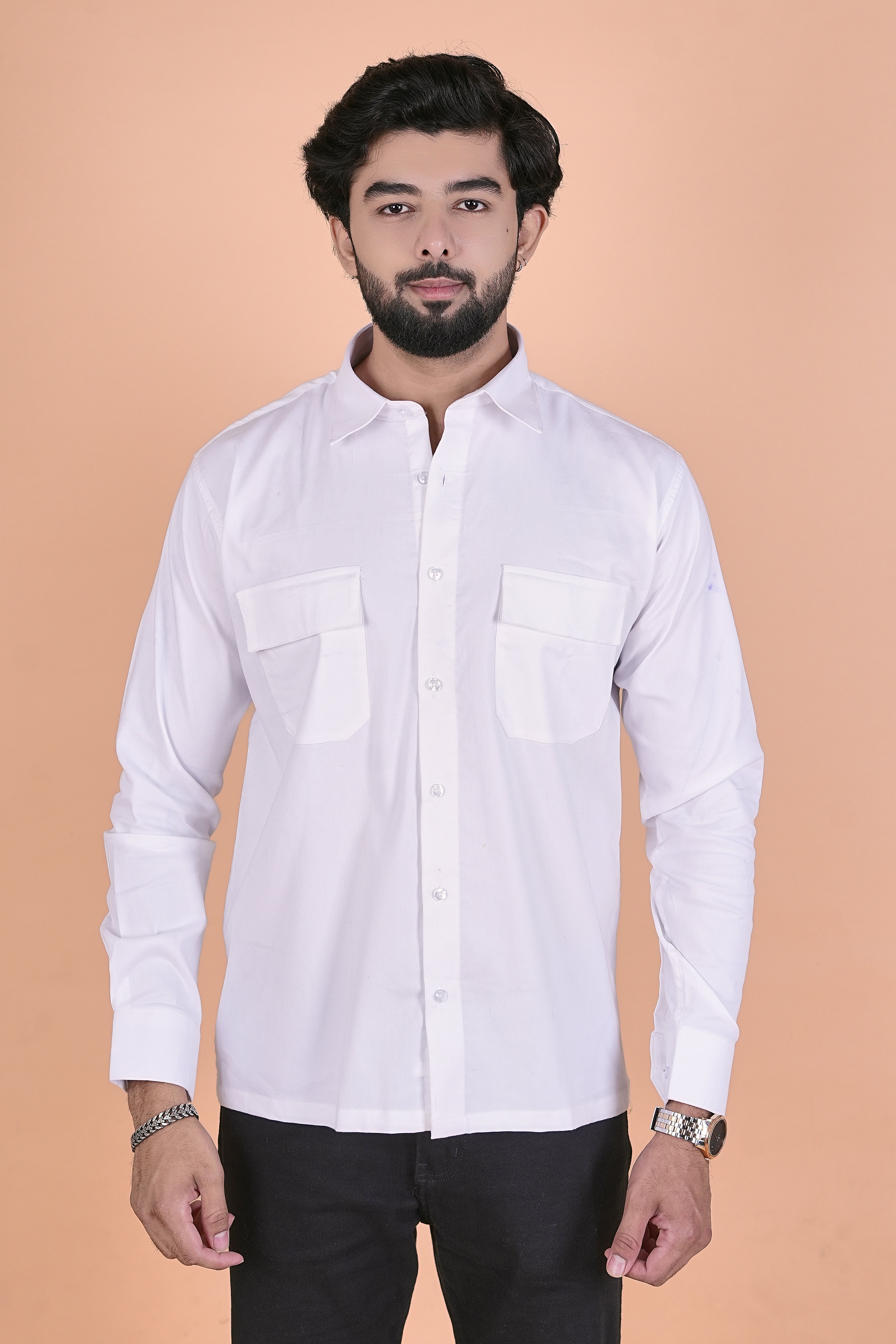 Men’s Heritage Corduroy Utility Shirt – Premium Semi-Formal Double Pocket Shirt