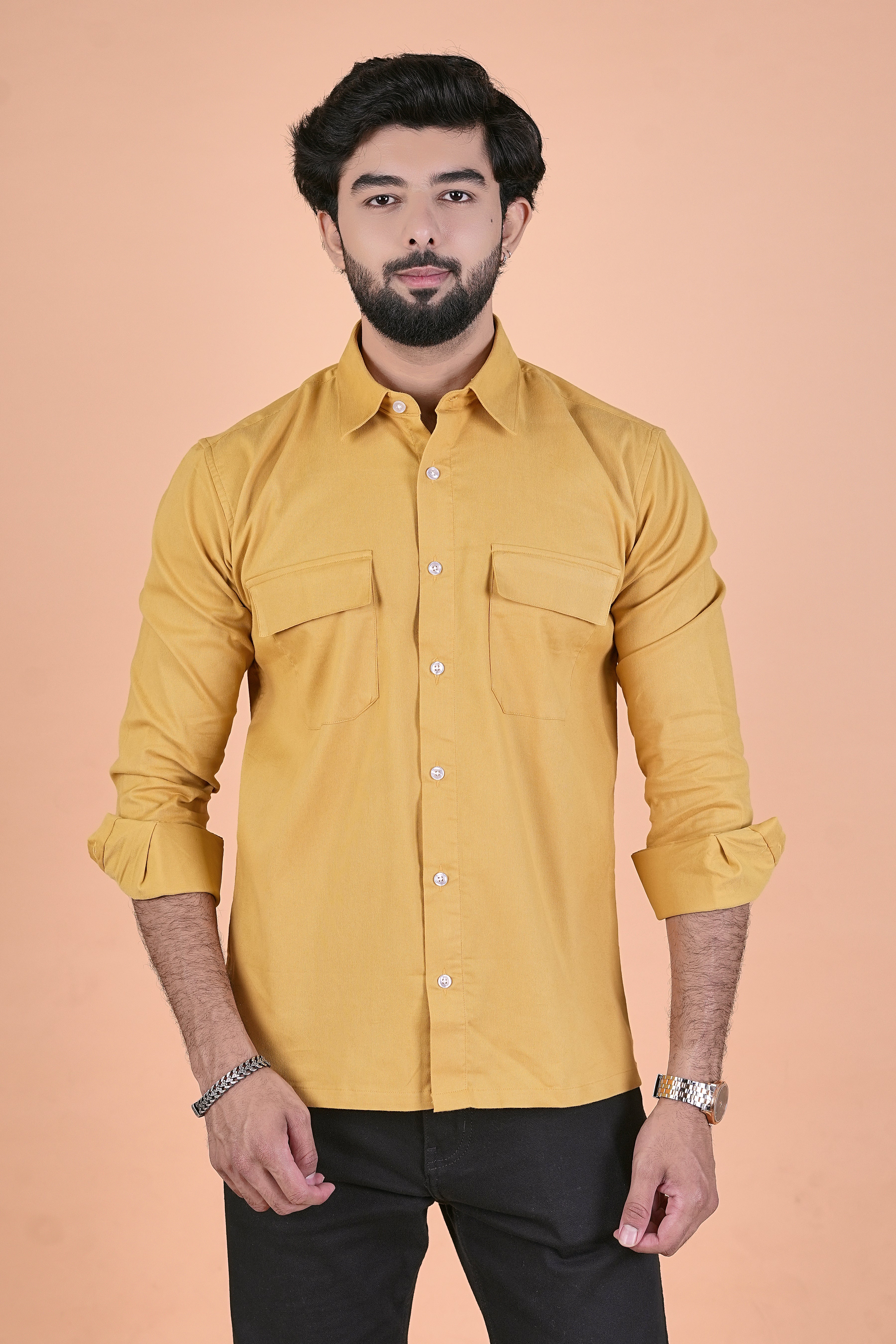 Men’s Heritage Corduroy Utility Shirt – Premium Semi-Formal Double Pocket Shirt