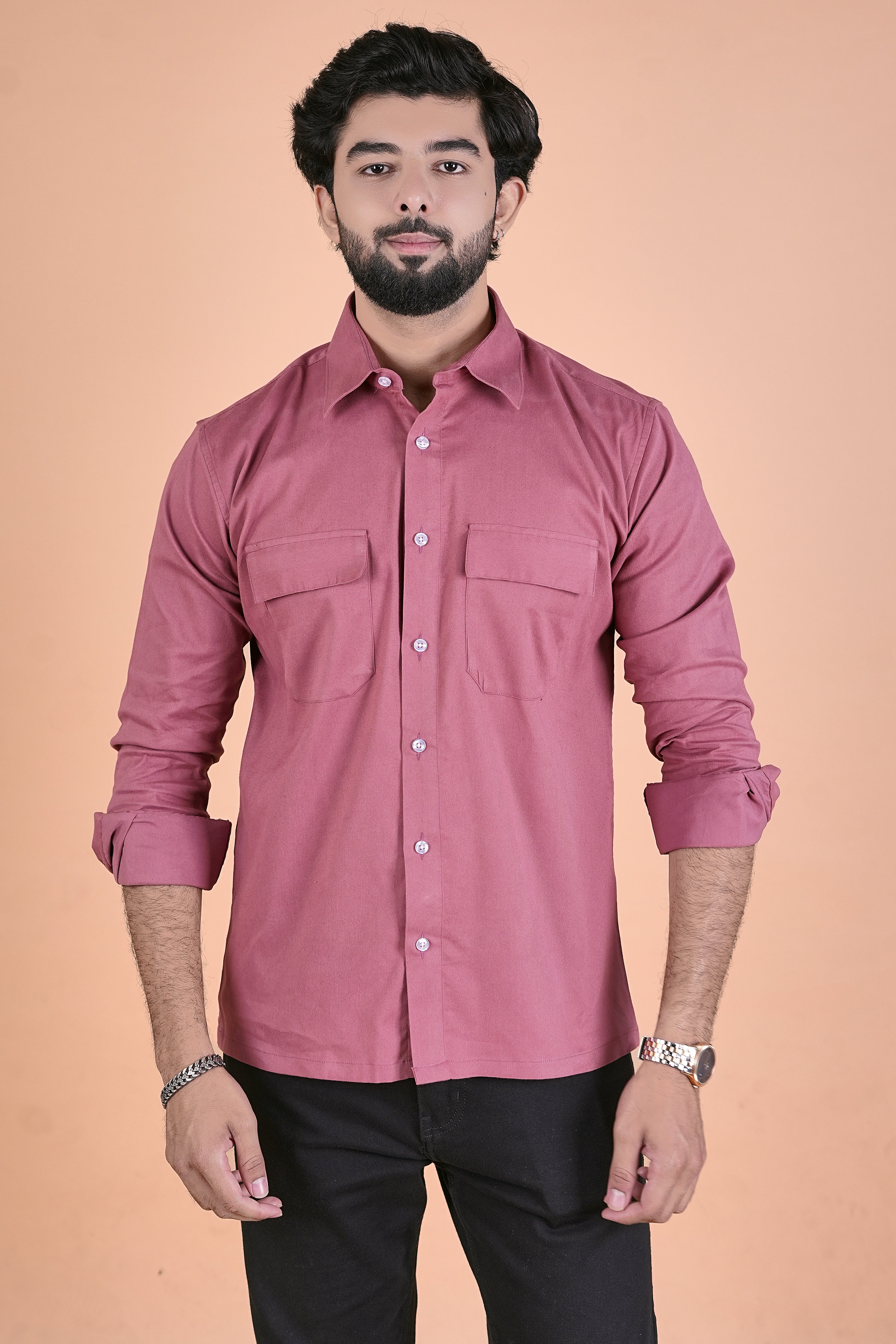 Men’s Heritage Corduroy Utility Shirt – Premium Semi-Formal Double Pocket Shirt