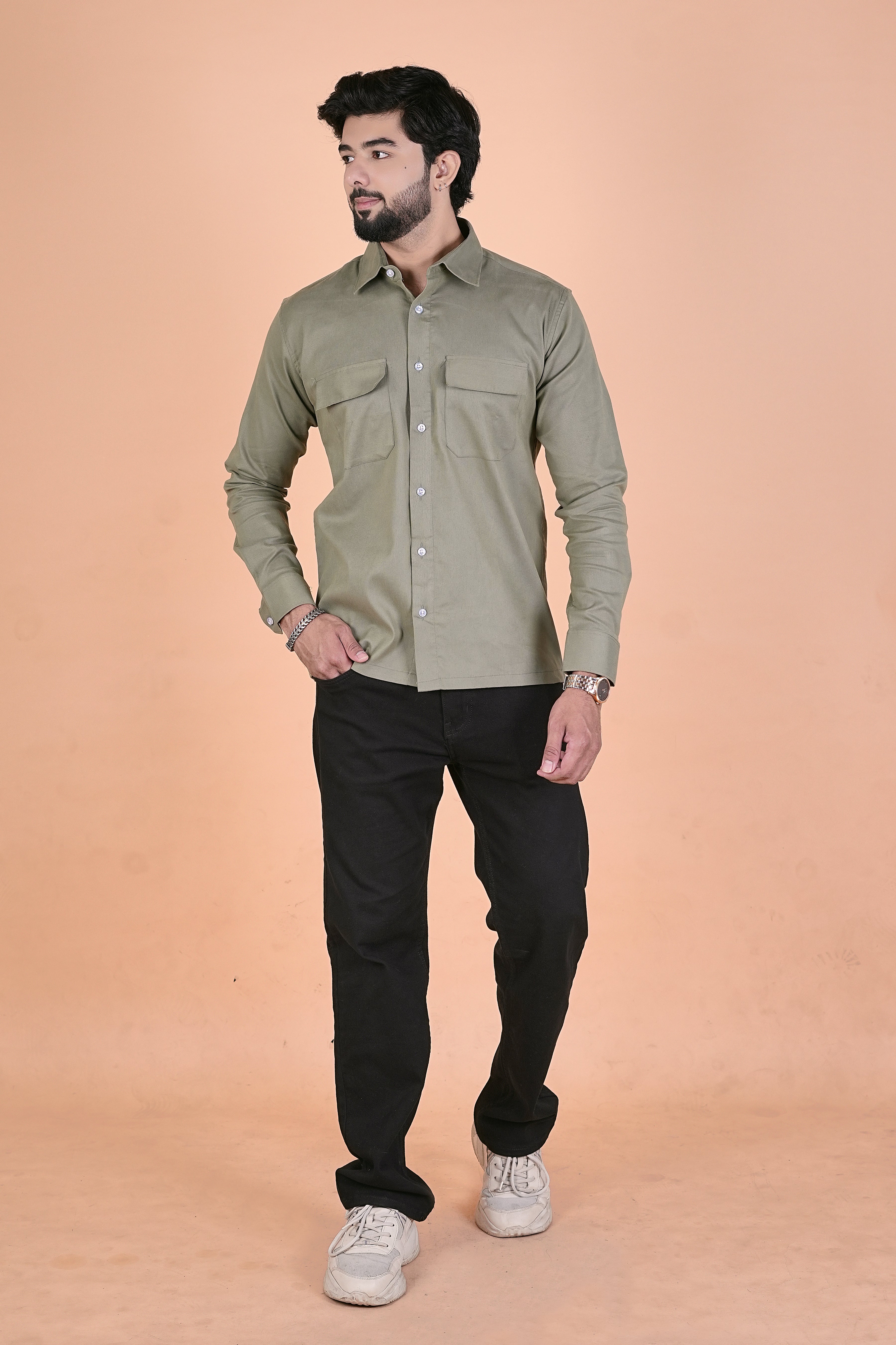 Men’s Heritage Corduroy Utility Shirt – Premium Semi-Formal Double Pocket Shirt